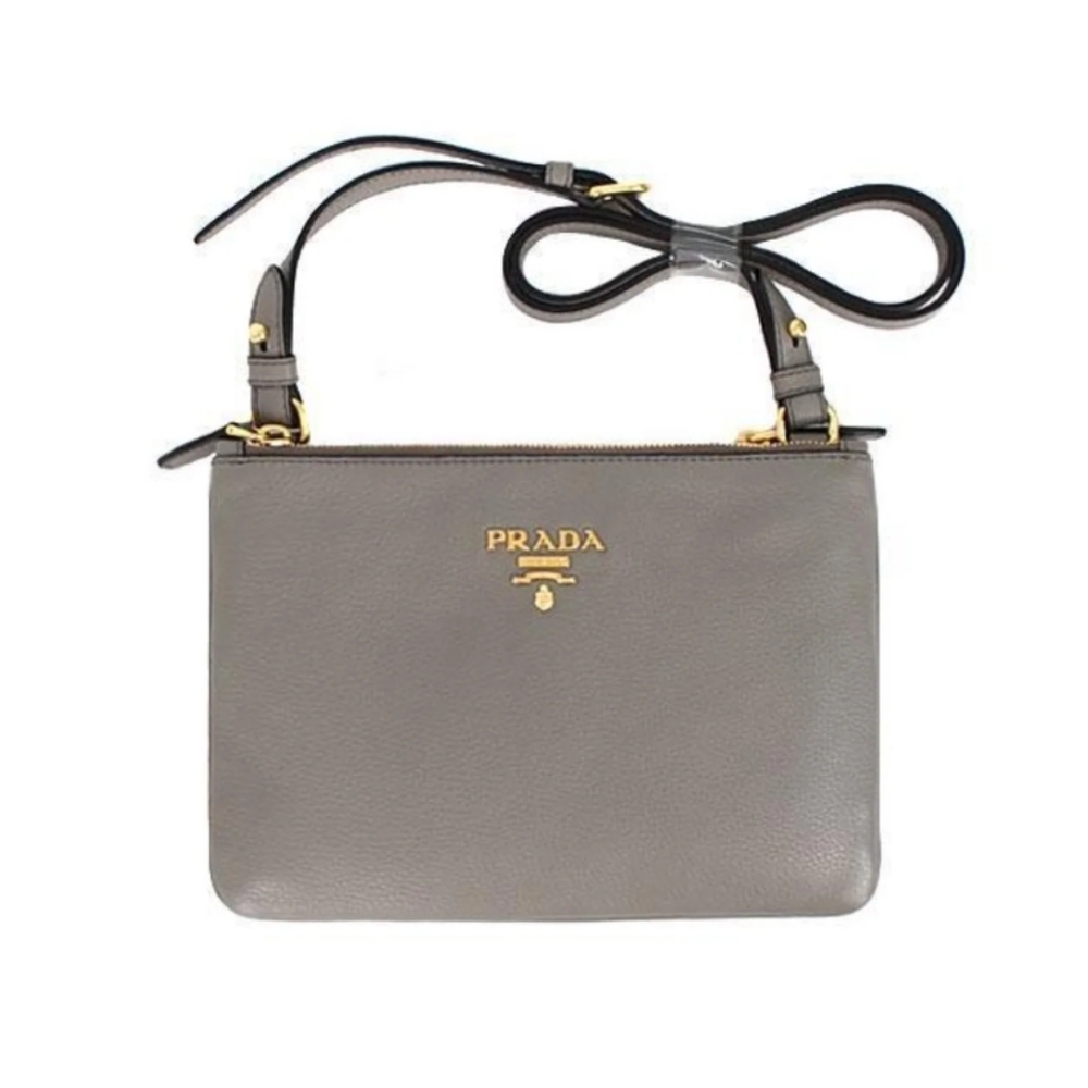 Prada Vitello Phenix Argilla Gray Leather Crossbody Bag